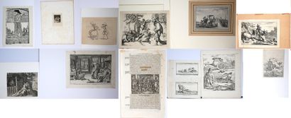 Lot de treize gravures anciennes dépareillées...