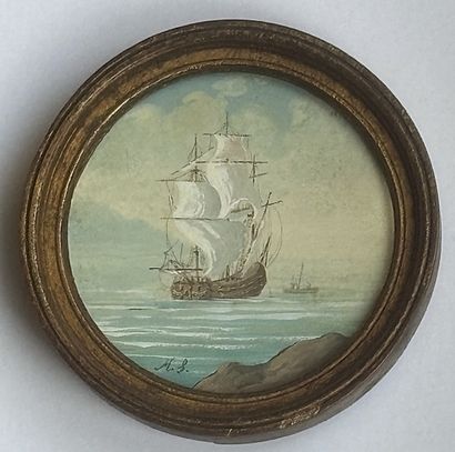 19th century school 
Three masts
Monogrammed...