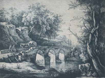 Black and white engraving, animated landscape...