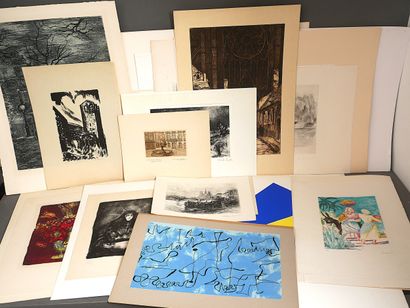 Important lot de gravures et lithographies...