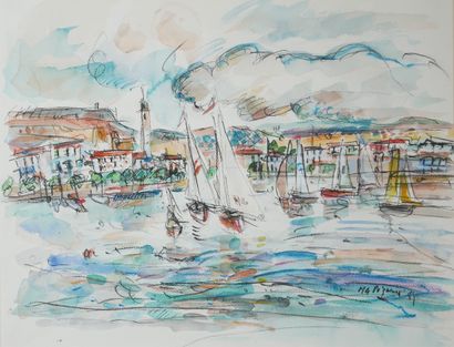 Contemporary school
Sailboats in port
Watercolor,...