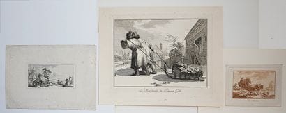 Lot de quinze gravures dépareillées à décor...