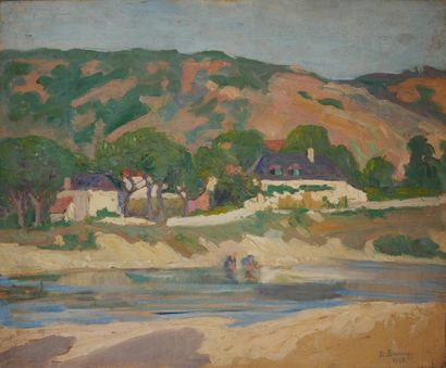 Emile BRUNEAU (20th c.)
Two washerwomen (Dordogne)
Oil...