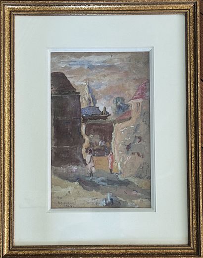 R.C. DHAGEZ
Figure in a village
Gouache on...