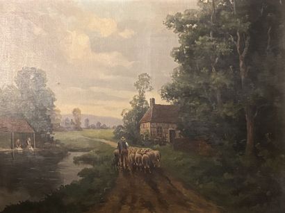 School of the XIXth c.
Peasant and his herd
Oil...
