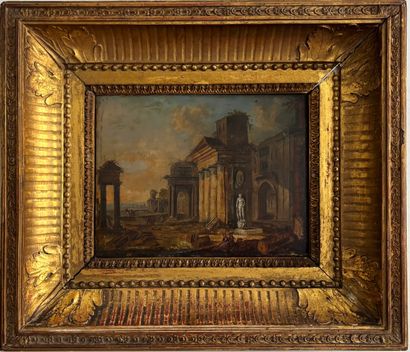 19th c. school.
Animated ruins
Oil on panel
19x25...