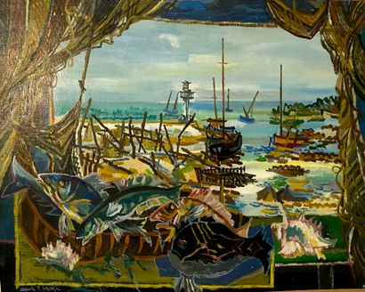 Auguste HARZIC (1902-1988) 
Bords de mer
Huile...