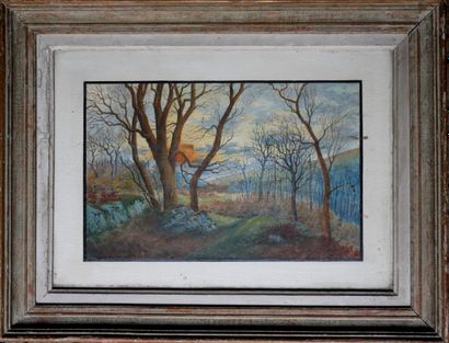 Jules MUGNIER (19th c.)
Landscape at sunset
Watercolor...