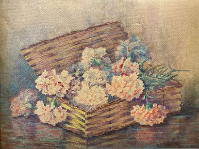 20th century school 
Lot including :
- Bouquet...