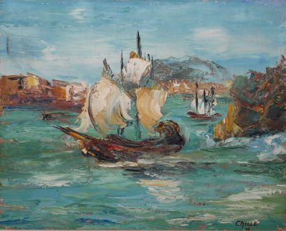 Ecole contemporaine
La sortie du port
Huile...