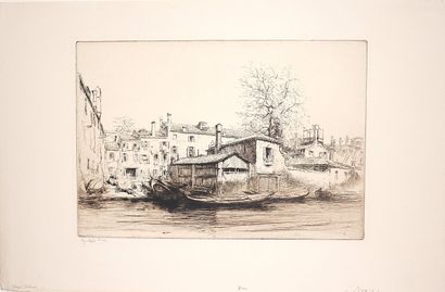 Edgar CHAHINE (1874-1947)
Squera, Venise,
Pointe-sèche...
