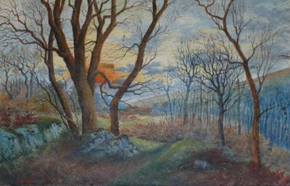 Jules MUGNIER (19th c.)
Landscape at sunset
Watercolor...