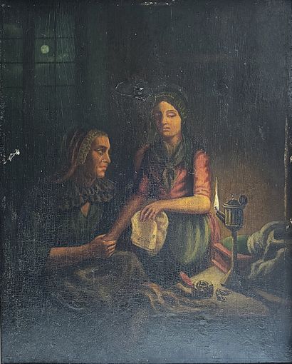 19th c. school.
Mother and daughter at night
Oil...