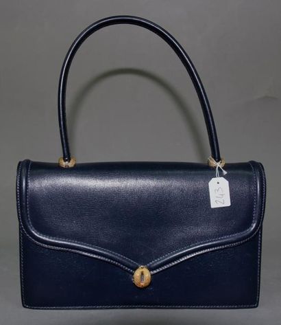 AU SELLIER TROUVILLE Sac en cuir grené bleu...