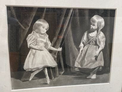 Jean FREOUR (1919-2010) 
Les poupées
Fusain...
