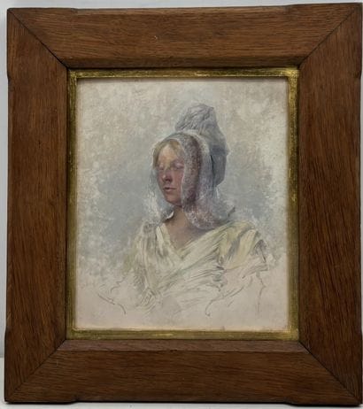 Ecole moderne
Portrait d'une jeune bretonne
Huile...