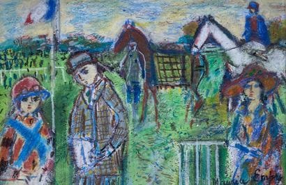 Maurice EMPI (né en 1933) 
Les courses hippiques
Gouache...