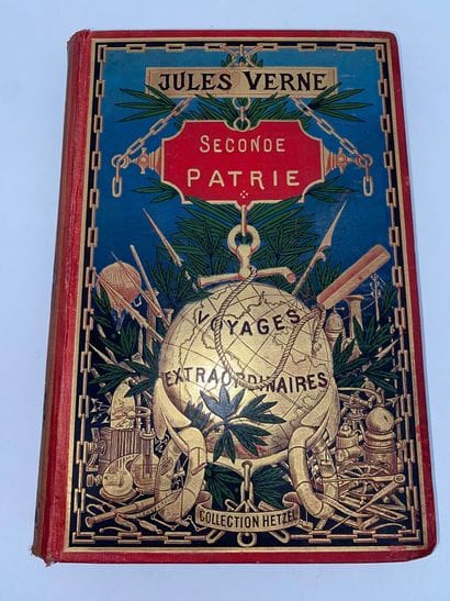 Jules, VERNE 
Seconde Patrie
Grand in-8 illustré.
Cartonnage...