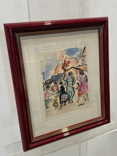Auguste CLERGE (1891-1963) 
Village animé
Aquarelle...