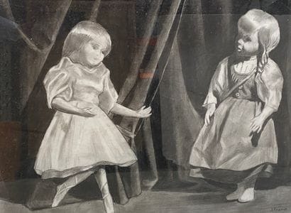 Jean FREOUR (1919-2010) 
Les poupées
Fusain...