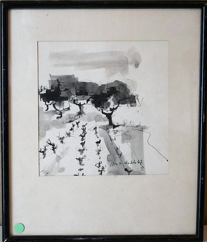 Ecole contemporaine
Les vignes
Lavis d'encre...