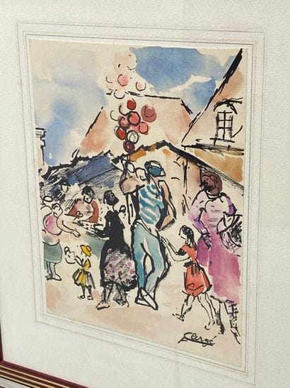 Auguste CLERGE (1891-1963) 
Village animé
Aquarelle...