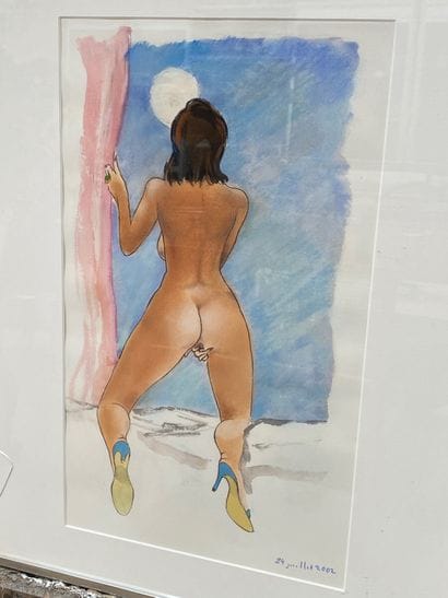 Ecole contemporaine 
Scène érotique
Aquarelle...