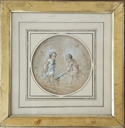 Edouard de BEAUMONT (1812-1888)
Enfants jardiniers
Aquarelle...