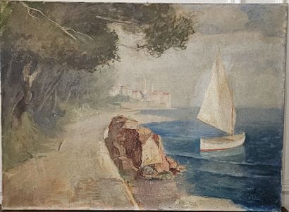 Ecole moderne
Voilier sur la grève
Huile...