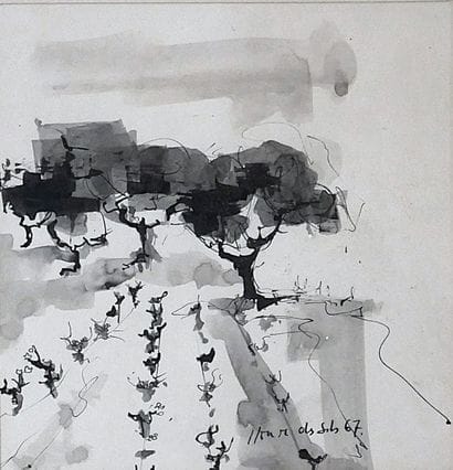 Ecole contemporaine
Les vignes
Lavis d'encre...