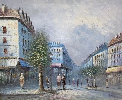 BURNEY (XXe siècle) 
Boulevards animés
Huile...