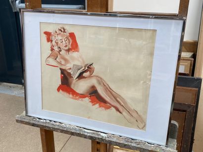 Ecole contemporaine 
Scène érotique
Aquarelle...