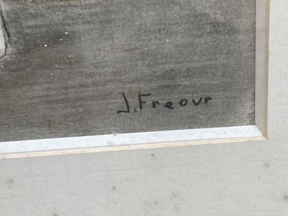 Jean FREOUR (1919-2010) 
Les poupées
Fusain...