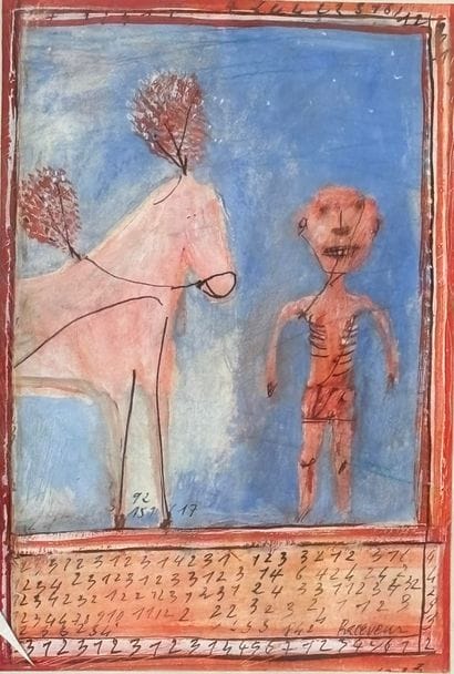 Ecole contemporaine
Personnage avec un cheval
Gouache...