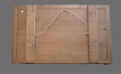 Panneau rectangulaire à décor pyrogravé d'un...