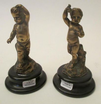 Paire de putti en bronze sur un socle en...