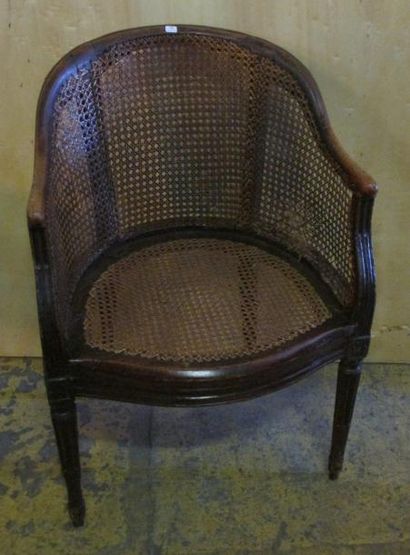 Fauteuil de bureau canné en bois naturel,...