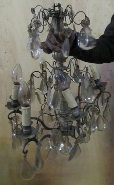 Lustre en métal et pampilles à six bras de...