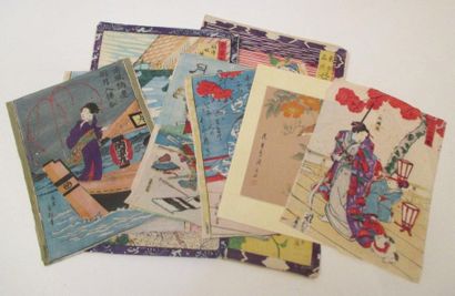 Lot d'estampes japonaises polychrome