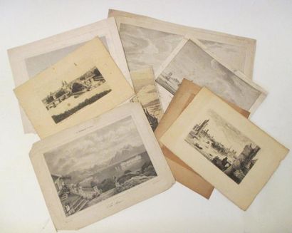 Lot de gravures noir et blanc dont deux sur...