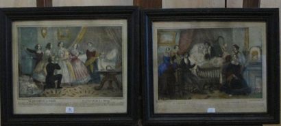 Deux gravures polychrome d'époque Louis Philippe...