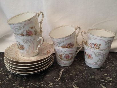 6 tasses et sous tasses en porcelaine polychrome...