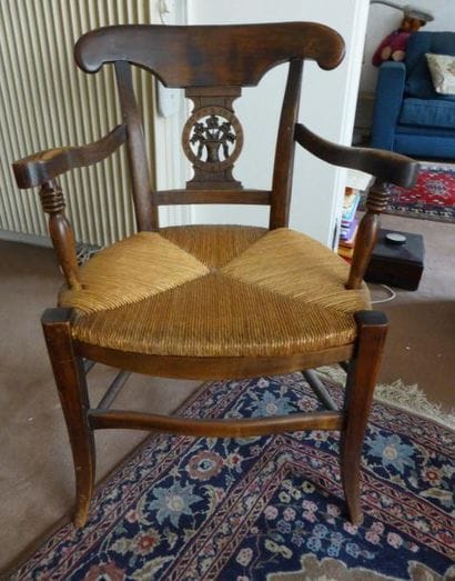 Fauteuil cabriolet en bois naturel paill...