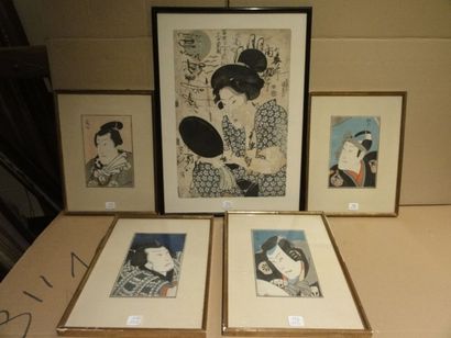 Lot d'estampes comprenant cinq oban tate-e...
