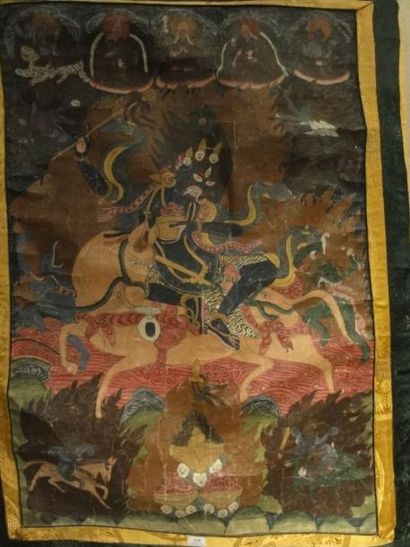 Thangka en couleurs sur toile représentant...