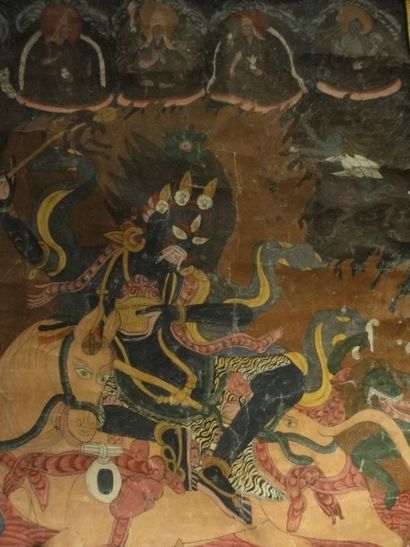 Thangka en couleurs sur toile représentant...