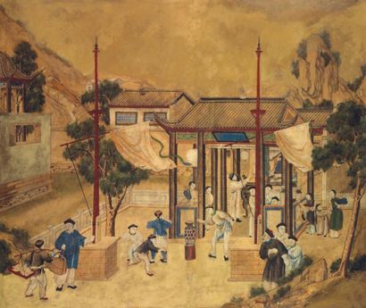 Peinture représentant des scènes de personnage....