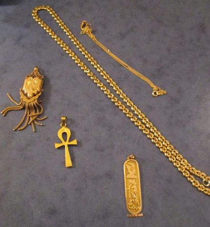 Lot en or jaune18k: collier (pds: 10,5 g.),...