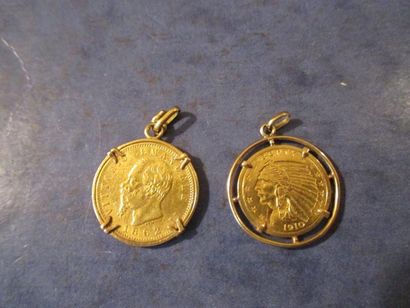 Deux pendentifs en or jaune 18 k, l'un serti...