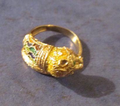 Bague à tête de guépard en or jaune 18 k...